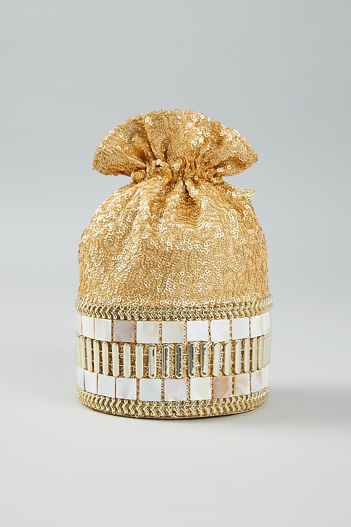 Gold Hand Embroidered Potli by The Purple Sack at Pernia's Pop Up Shop