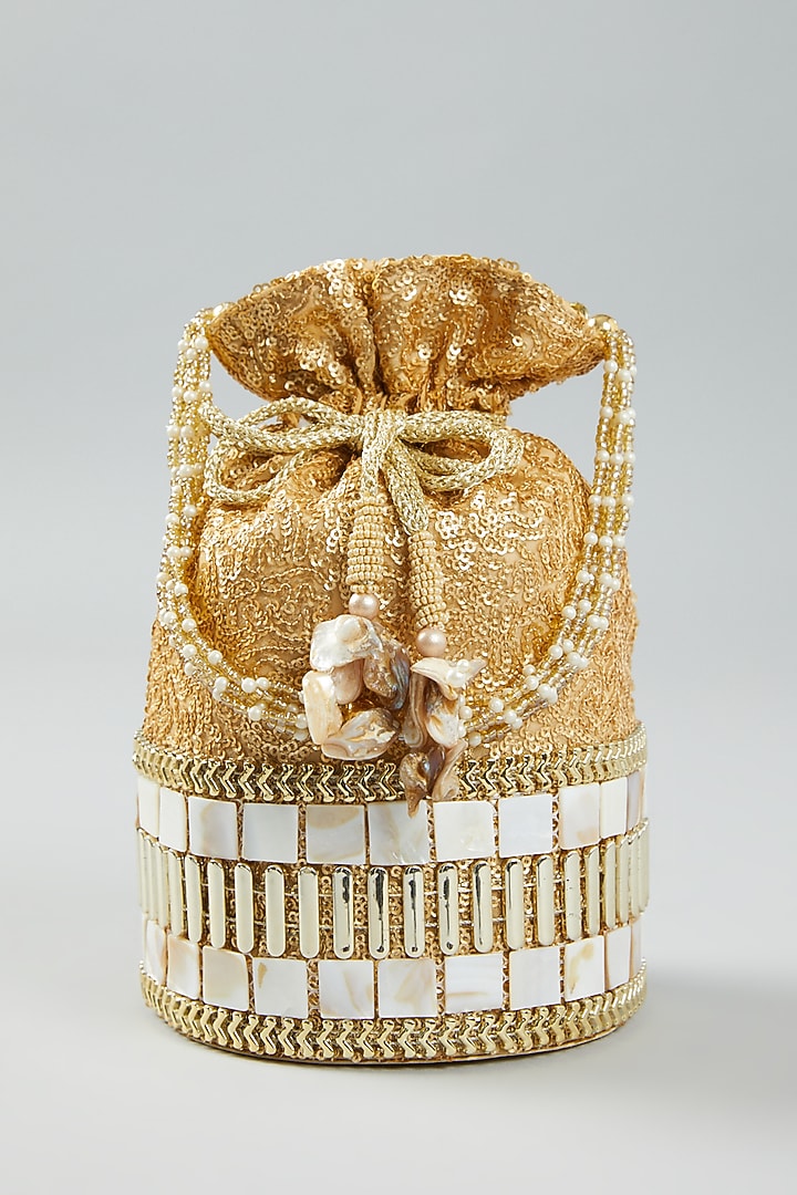 Gold Hand Embroidered Potli by The Purple Sack at Pernia's Pop Up Shop