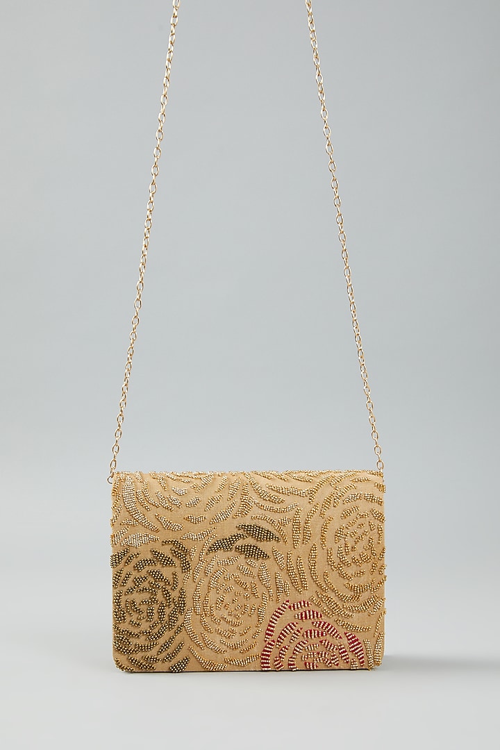 Gold Hand Embroidered Clutch Bag by The Purple Sack at Pernia's Pop Up Shop