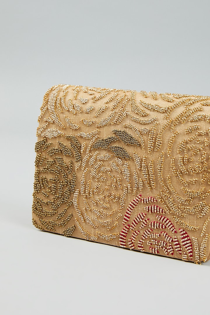 Gold Hand Embroidered Clutch Bag by The Purple Sack at Pernia's Pop Up Shop