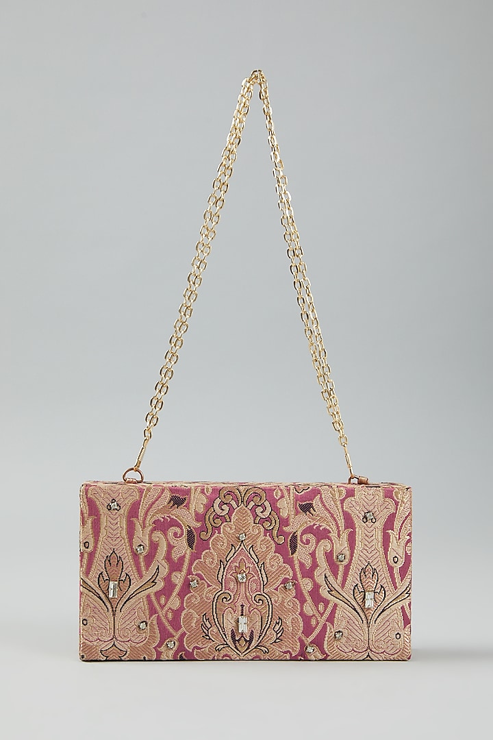 Pink Embroidered Clutch Bag by The Purple Sack