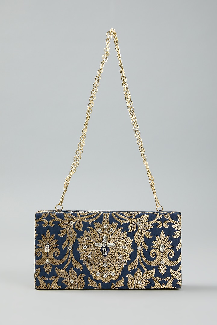 Blue Embroidered Clutch Bag by The Purple Sack at Pernia's Pop Up Shop
