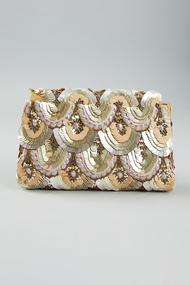 Gold Hand Embroidered Clutch Bag by The Purple Sack at Pernia's Pop Up Shop
