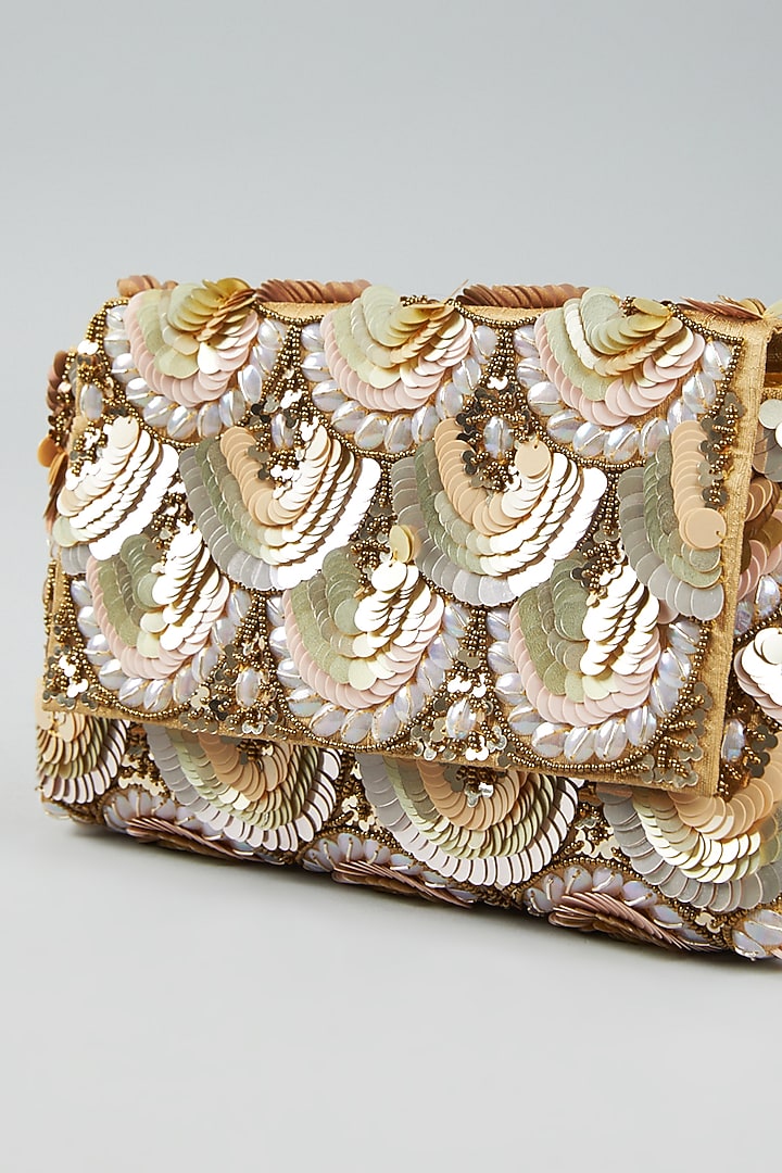 Gold Hand Embroidered Clutch Bag by The Purple Sack at Pernia's Pop Up Shop