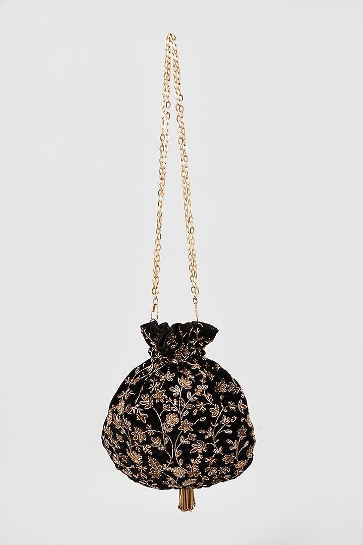 Black Embroidered Potli by The Purple Sack at Pernia's Pop Up Shop