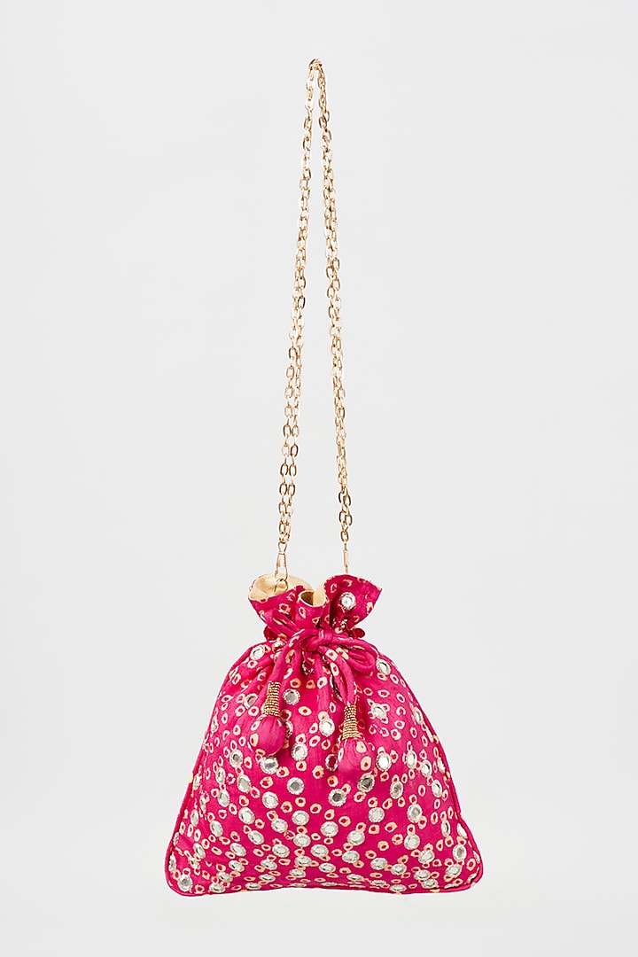 Pink Embroidered Potli by The Purple Sack
