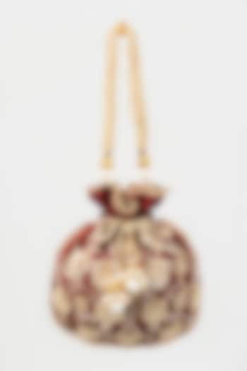 Maroon Embroidered Potli by The Purple Sack at Pernia's Pop Up Shop