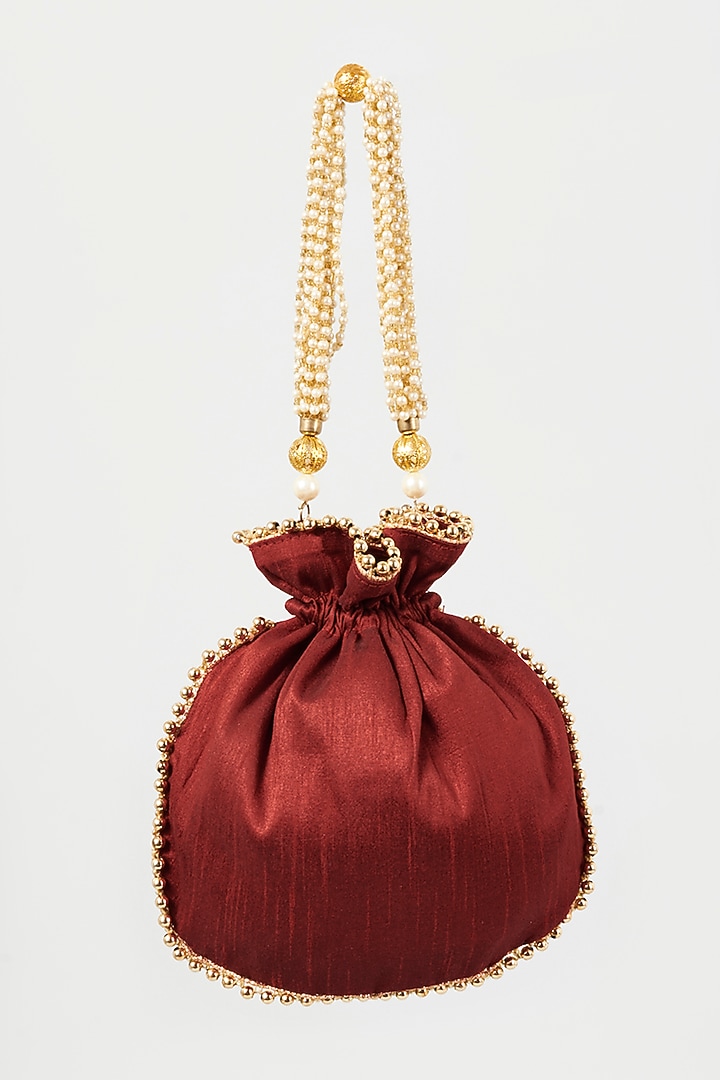 Maroon Embroidered Potli by The Purple Sack at Pernia's Pop Up Shop