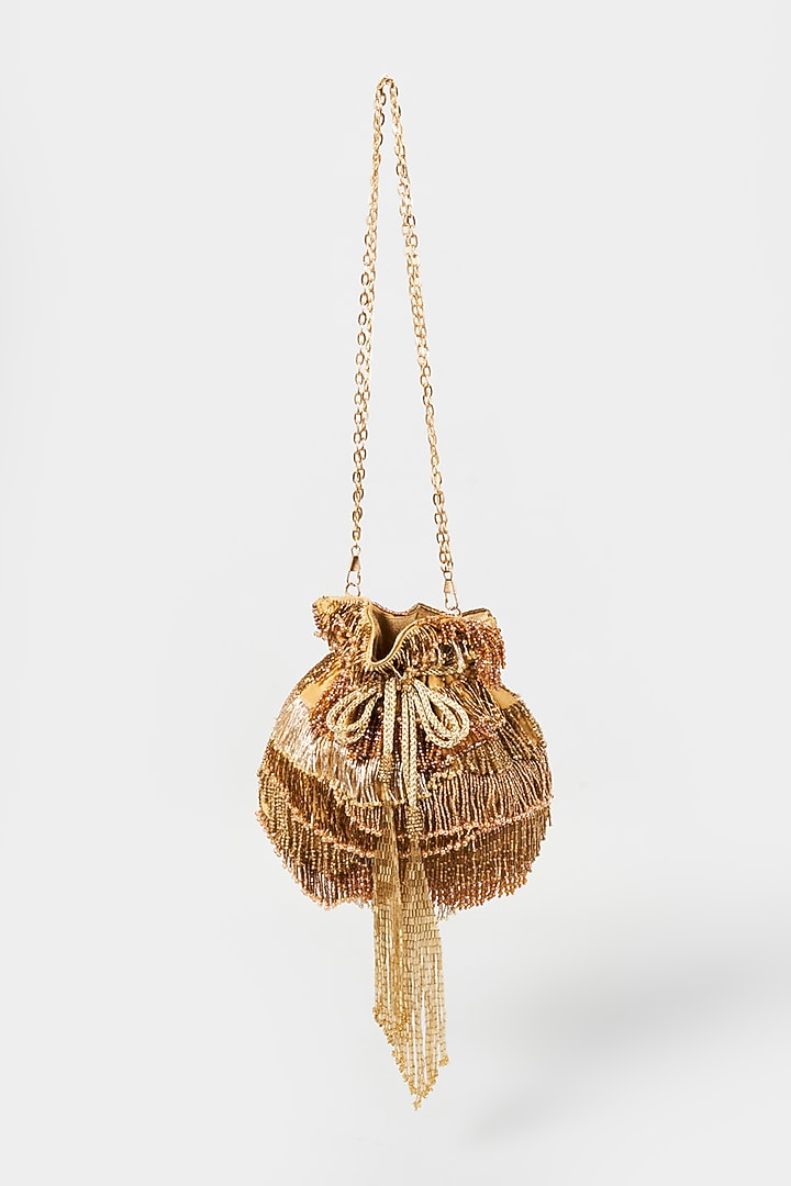 Gold Hand Embroidered Potli by The Purple Sack at Pernia's Pop Up Shop