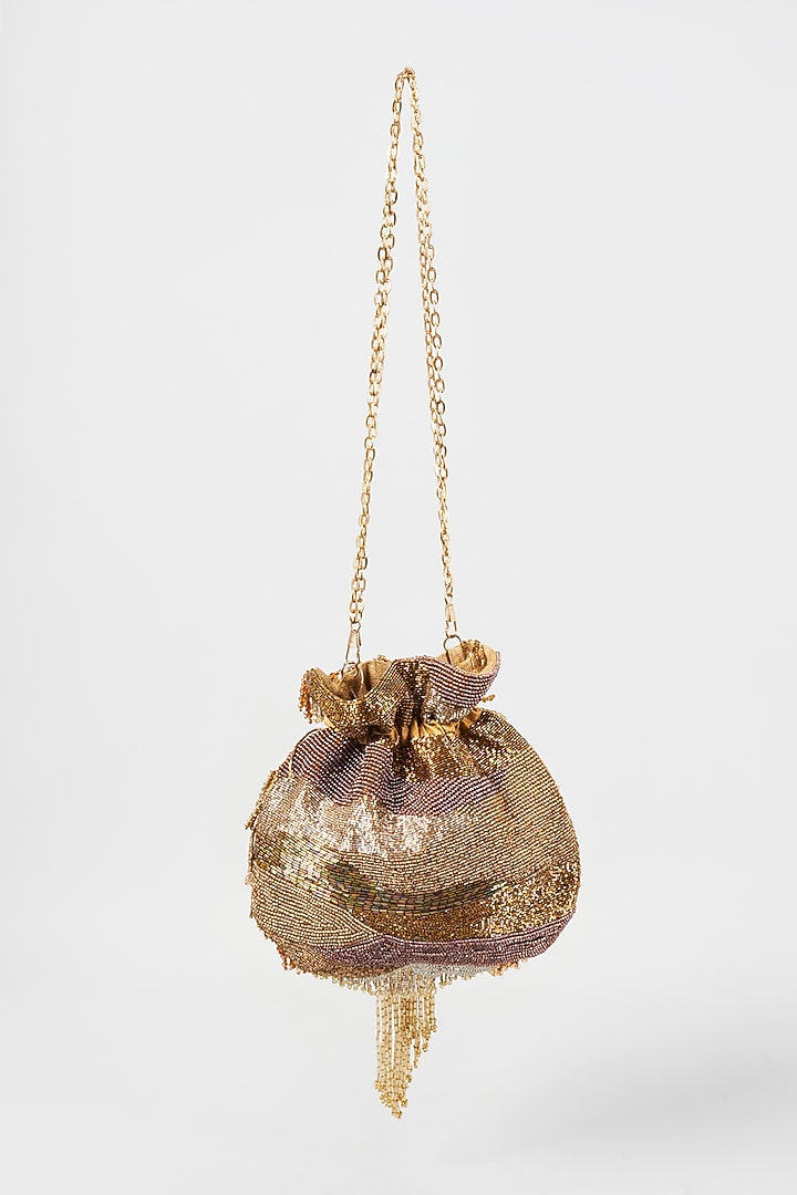 Gold Hand Embroidered Potli by The Purple Sack at Pernia's Pop Up Shop