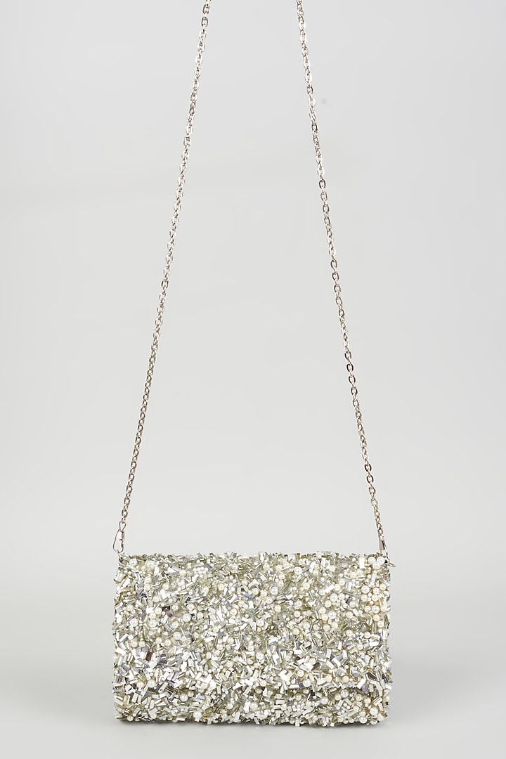 Silver Embellished Clutch by The Purple Sack