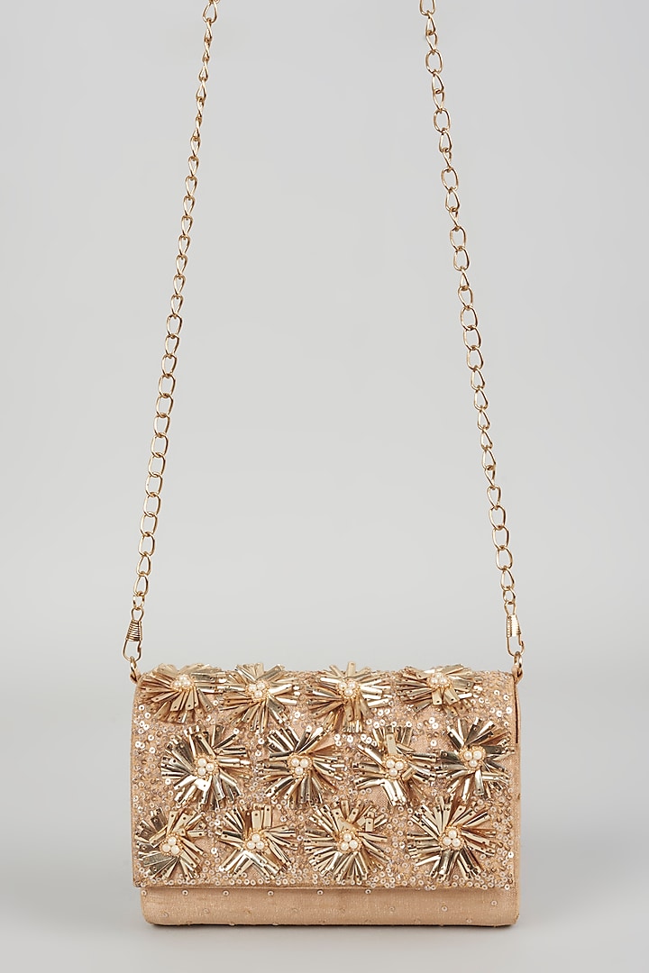 Gold Clutch With Hand Embroidery by The Purple Sack at Pernia's Pop Up Shop