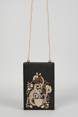 Black Hand Embroidered Clutch by The Purple Sack