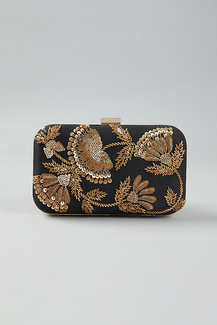 Black Embroidered Clutch Bag by The Purple Sack at Pernia's Pop Up Shop