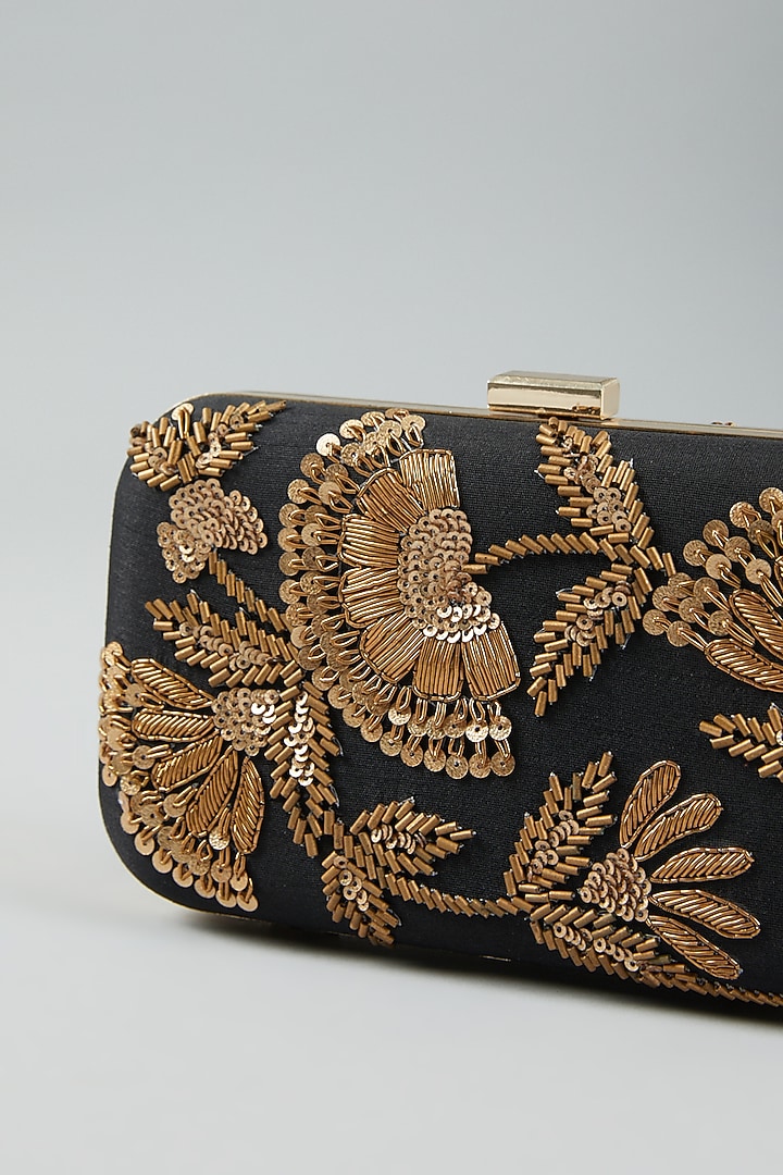 Black Embroidered Clutch Bag by The Purple Sack at Pernia's Pop Up Shop