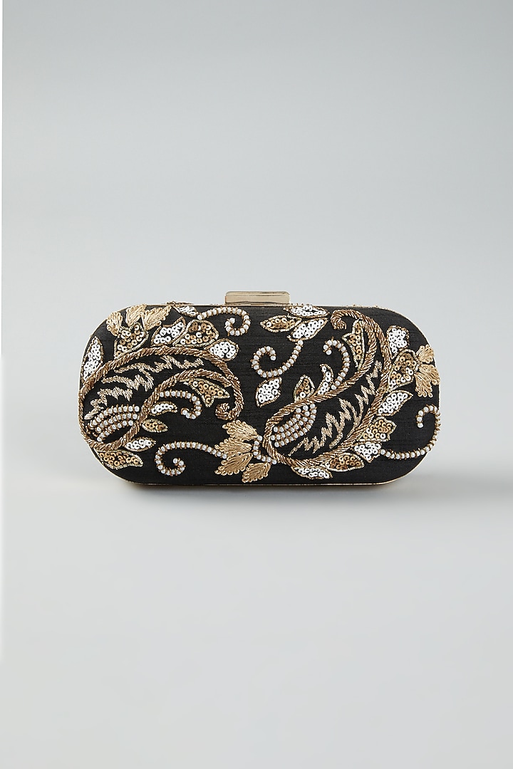 Black Hand Embroidered Clutch Bag by The Purple Sack at Pernia's Pop Up Shop