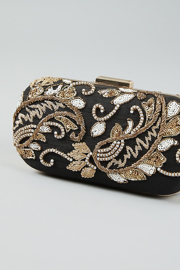 Black Hand Embroidered Clutch Bag by The Purple Sack at Pernia's Pop Up Shop