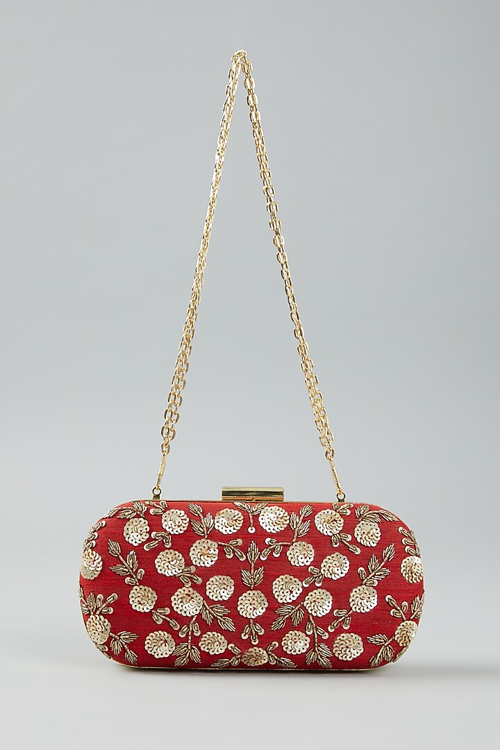 Red Hand Embroidered Clutch Bag by The Purple Sack at Pernia's Pop Up Shop