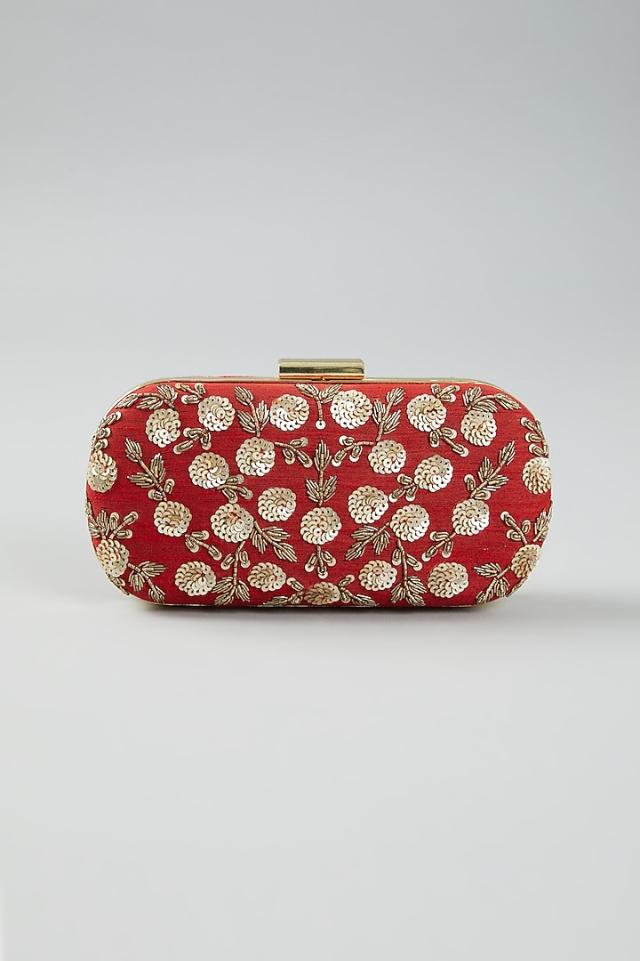 Red Hand Embroidered Clutch Bag by The Purple Sack at Pernia's Pop Up Shop