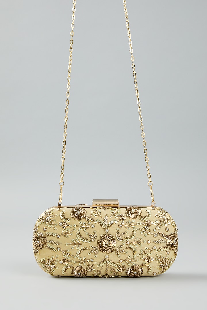 Gold Raw Silk Clutch Bag Design by The Purple Sack at Pernia's Pop Up Shop 2023