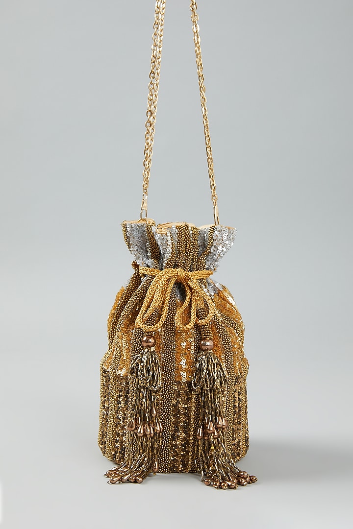 Multi-Coloured Raw Silk Embroidered Potli by The Purple Sack at Pernia's Pop Up Shop