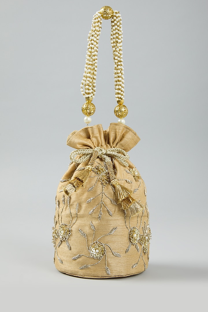 Gold Hand Embroidered Potli by The Purple Sack at Pernia's Pop Up Shop