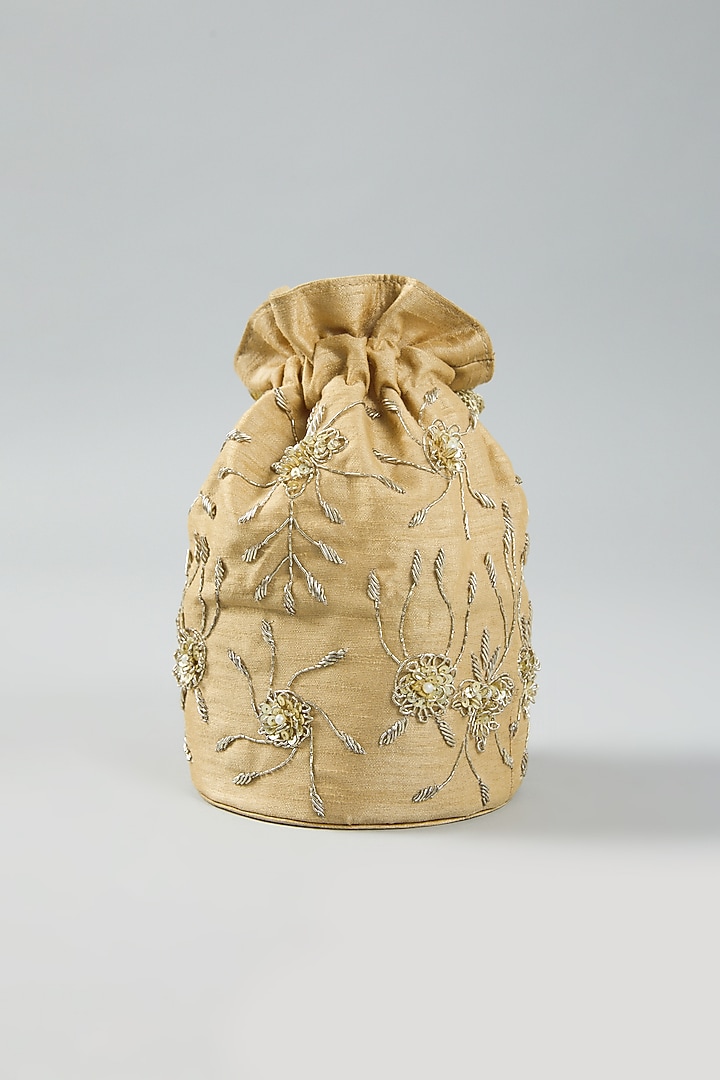Gold Hand Embroidered Potli by The Purple Sack at Pernia's Pop Up Shop