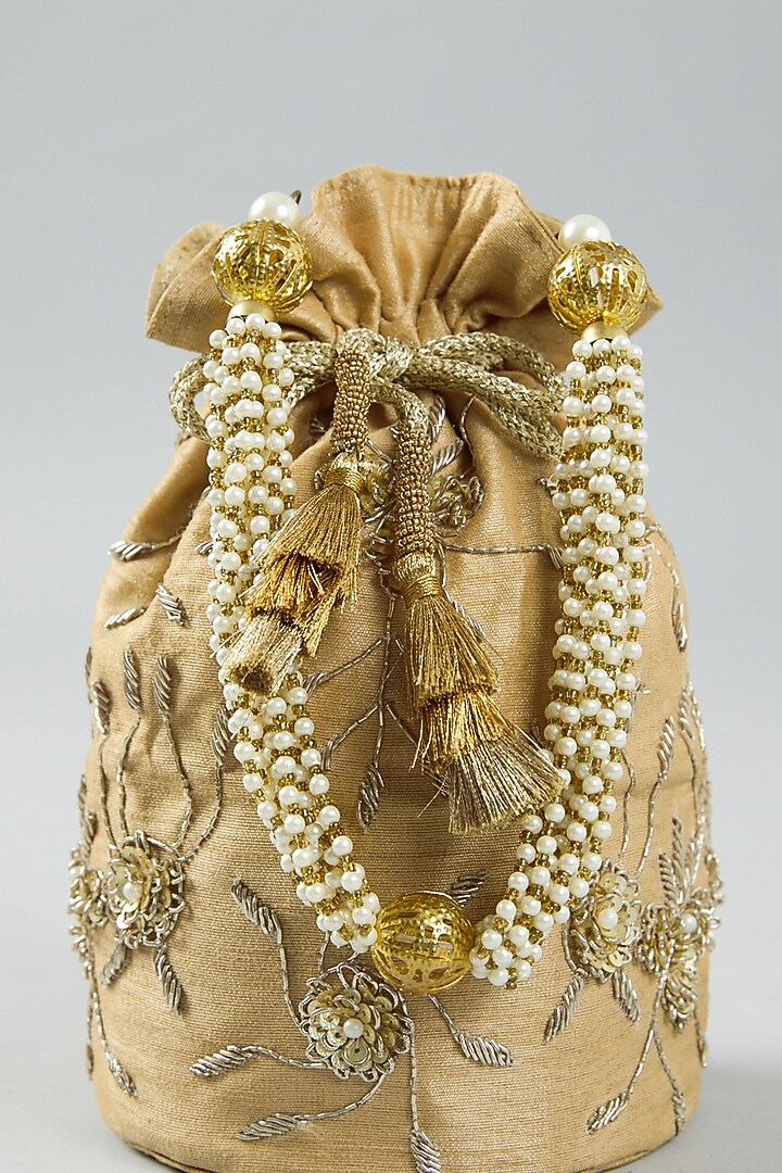 Gold Hand Embroidered Potli by The Purple Sack at Pernia's Pop Up Shop