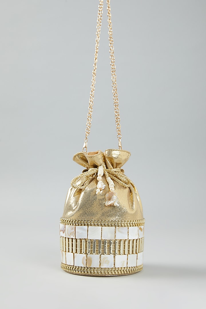 Gold Raw Silk Potli by The Purple Sack at Pernia's Pop Up Shop