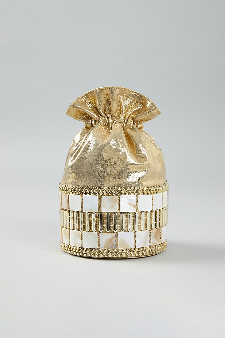 Gold Raw Silk Potli by The Purple Sack at Pernia's Pop Up Shop