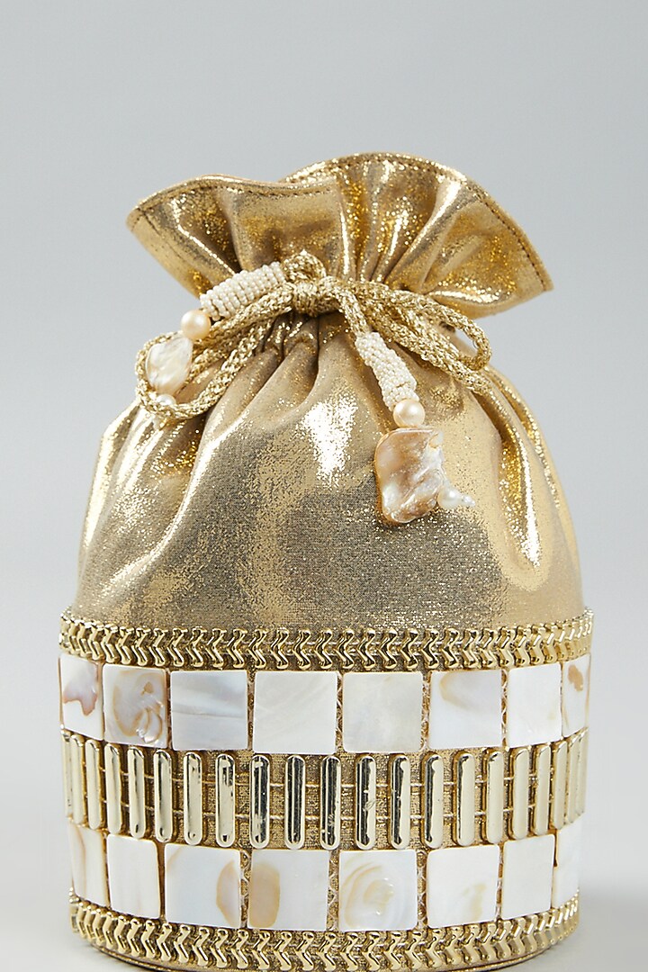 Gold Raw Silk Potli by The Purple Sack at Pernia's Pop Up Shop