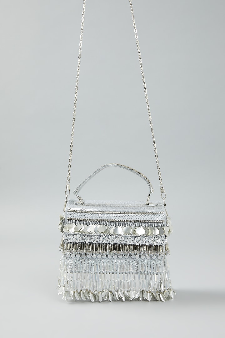 Silver Embroidered Clutch Bag by The Purple Sack at Pernia's Pop Up Shop