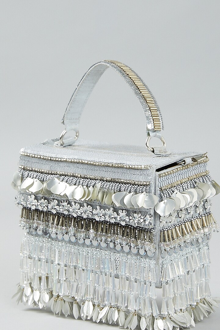 Silver Embroidered Clutch Bag by The Purple Sack at Pernia's Pop Up Shop