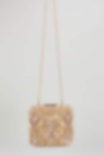 Gold Raw Silk Hand Embroidered Box Clutch by The Purple Sack at Pernia's Pop Up Shop