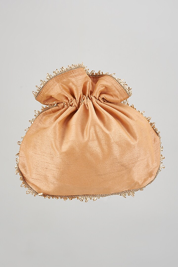 Peach Raw Silk Hand Embroidered Potli by The Purple Sack at Pernia's Pop Up Shop
