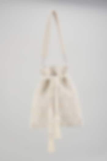 White Suede Hand Embroidered Potli by The Purple Sack