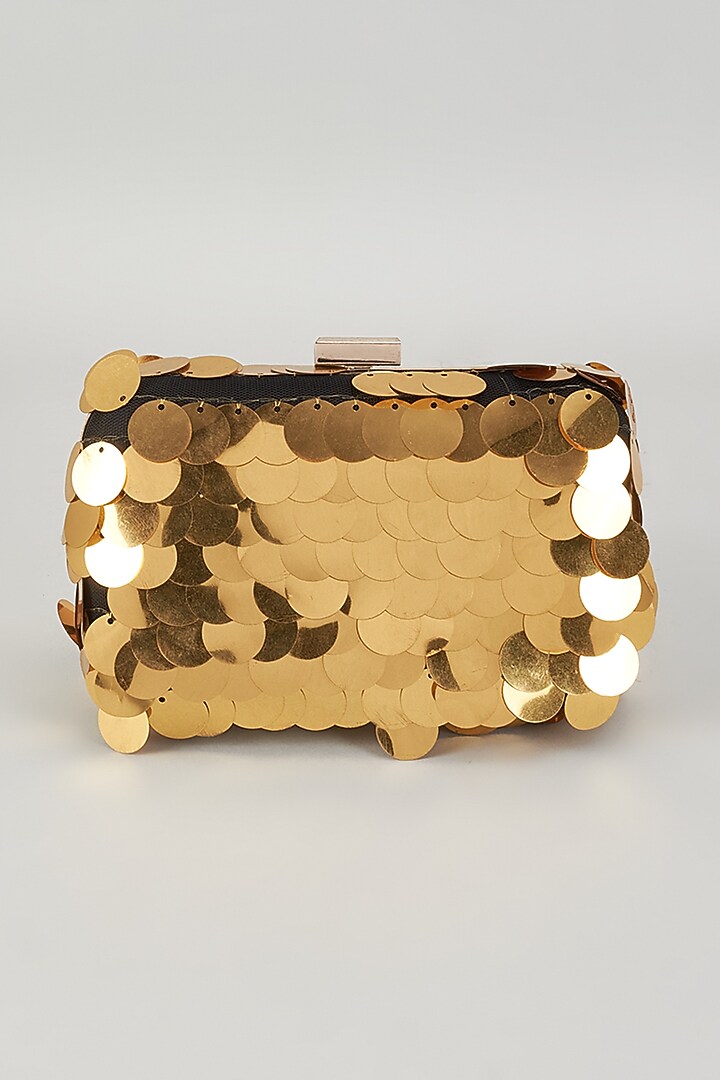 Gold Raw Silk Hand Embroidered Box Clutch by The Purple Sack at Pernia's Pop Up Shop