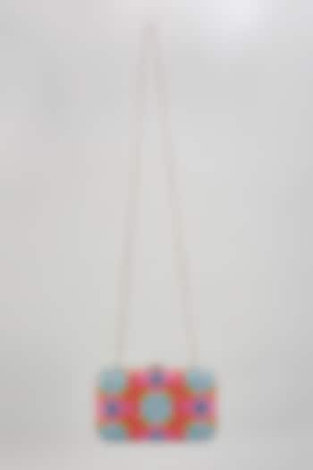 Multi-Colored Raw Silk Hand Embroidered Box Clutch by The Purple Sack at Pernia's Pop Up Shop