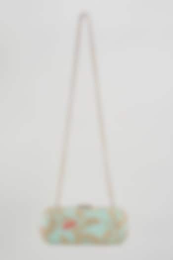 Multi-Colored Raw Silk Hand Embroidered Box Clutch by The Purple Sack at Pernia's Pop Up Shop