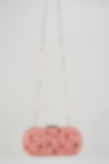 Pink Raw Silk Hand Embroidered Box Clutch by The Purple Sack at Pernia's Pop Up Shop
