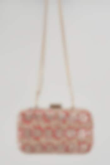 Red Raw Silk Hand Embroidered Box Clutch by The Purple Sack at Pernia's Pop Up Shop