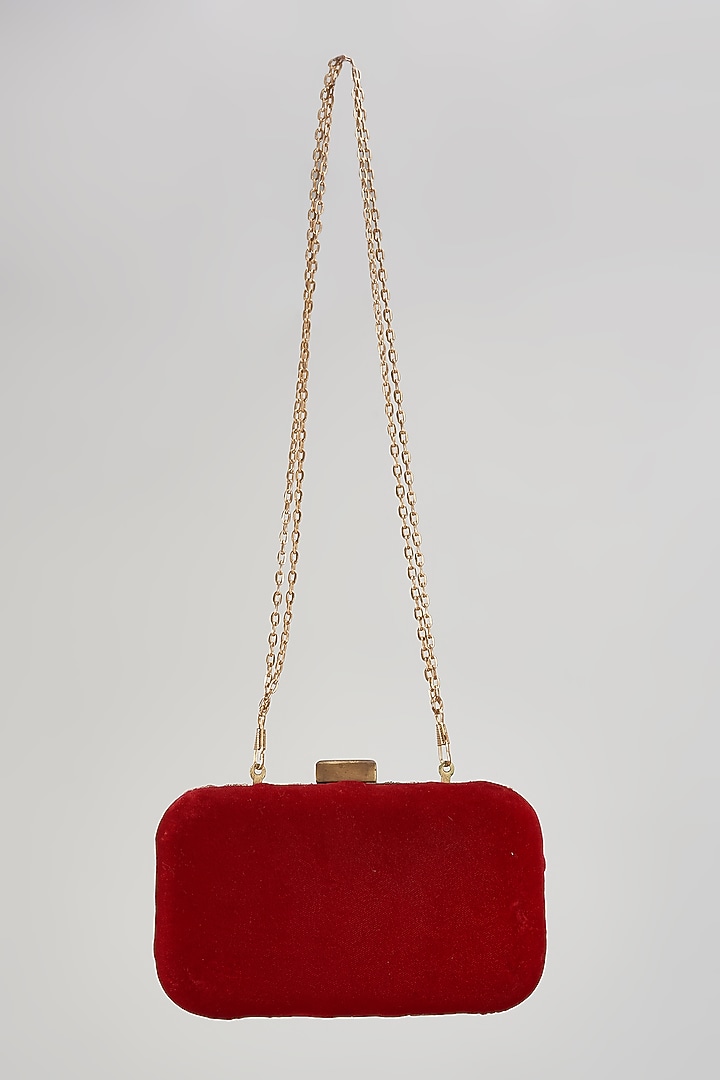 Red Raw Silk Hand Embroidered Box Clutch by The Purple Sack at Pernia's Pop Up Shop