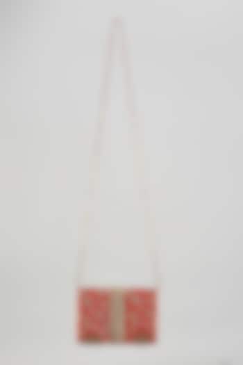 Red Raw Silk Hand Embroidered Clutch by The Purple Sack at Pernia's Pop Up Shop