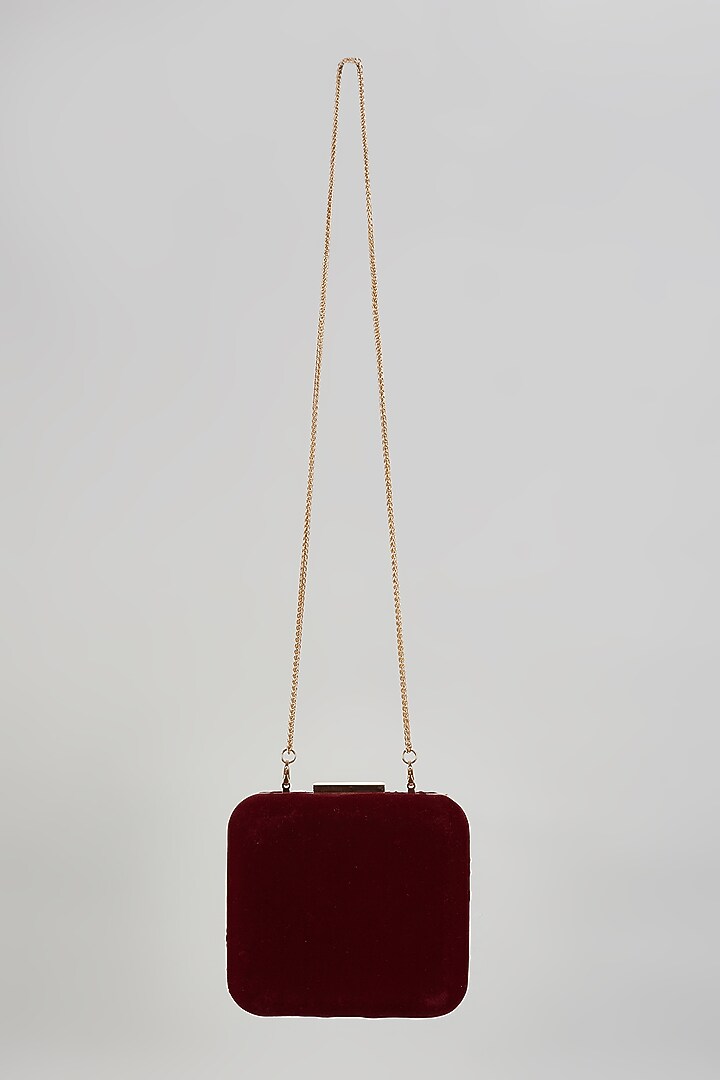 Maroon Velvet Hand Embroidered Box Clutch by The Purple Sack at Pernia's Pop Up Shop