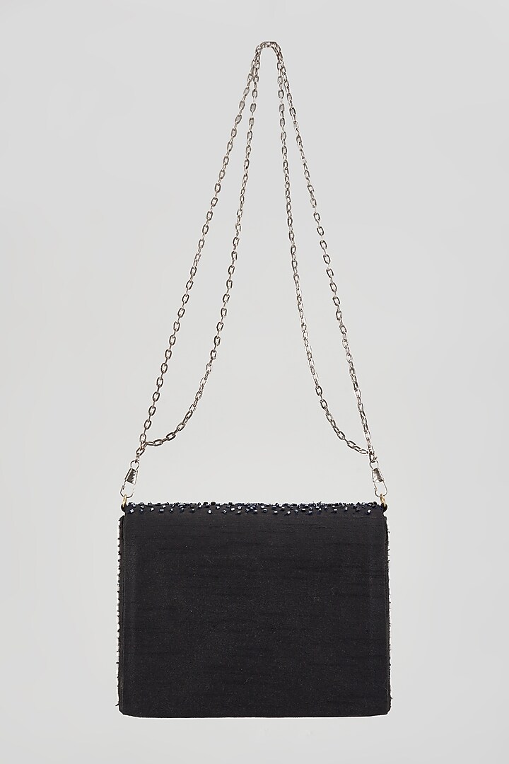 Black Raw Silk Hand Embroidered Clutch by The Purple Sack at Pernia's Pop Up Shop