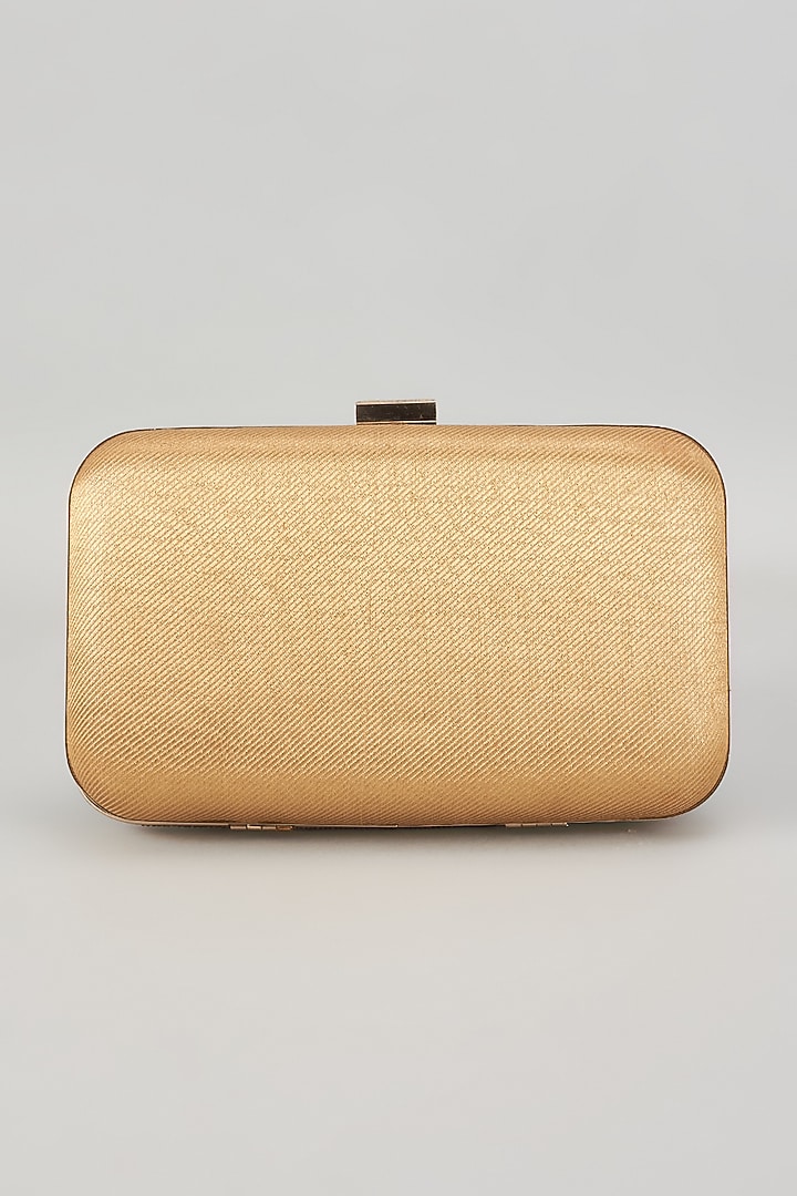 Golden Raw Silk Hand Embroidered Box Clutch by The Purple Sack at Pernia's Pop Up Shop