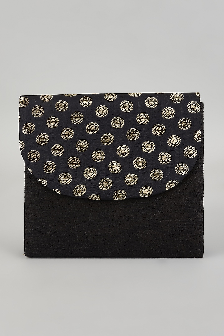 Black Raw Silk Handcrafted Clutch Cum Sling Bag by The Purple Sack at Pernia's Pop Up Shop