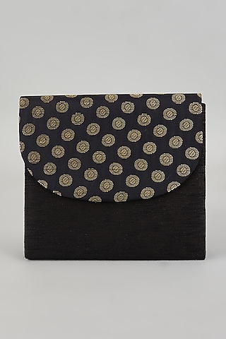 Black Raw Silk Handcrafted Clutch Cum Sling Bag by The Purple Sack