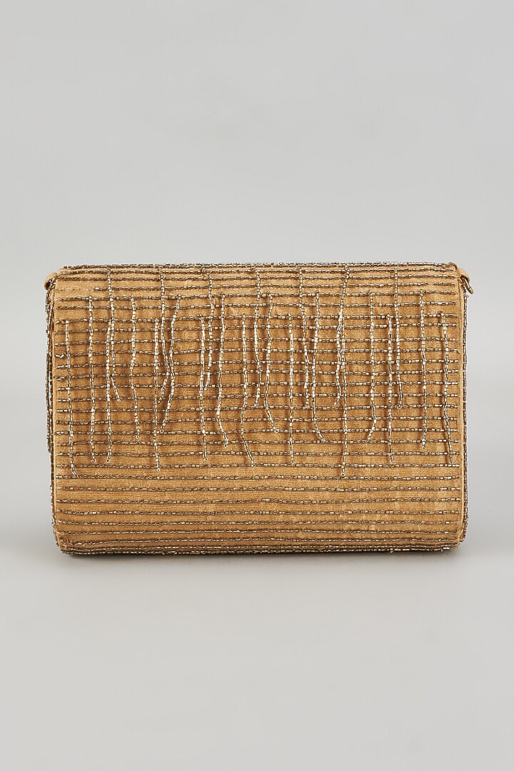 Golden Raw Silk Hand Embroidered Clutch by The Purple Sack at Pernia's Pop Up Shop