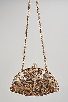 Purple & Gold Embellished Box Clutch with Handle & Strap